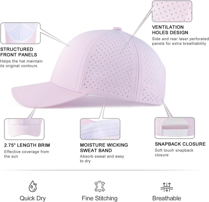 VOBOOM Men Quick Dry Baseball Cap Laser Cut Mesh Ball Curved Brim Snapback Hat - Image 5